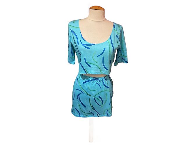 Traje de falda Agnès b. turquesa de algodón