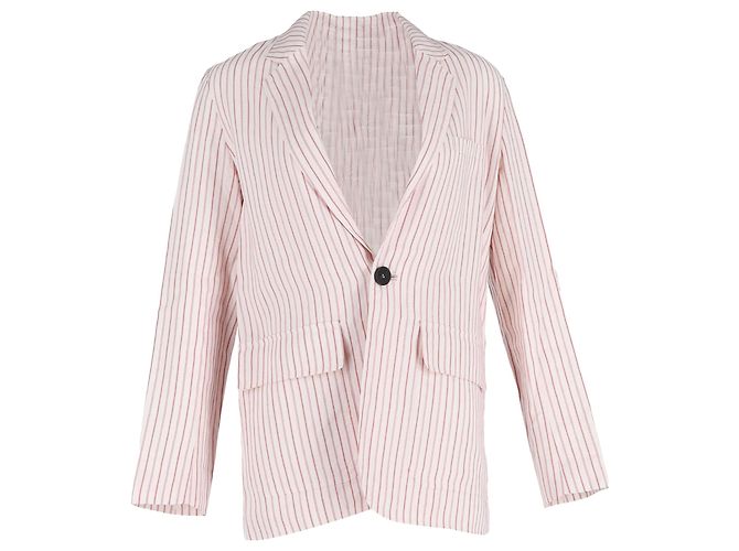 Vanessa Bruno Leto Pinstriped Woven Blazer in White Linen
