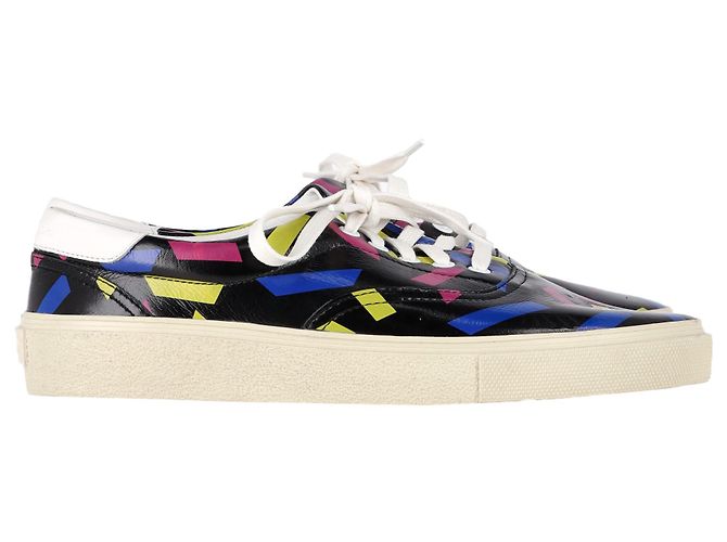 Saint Laurent bedruckte Low-Top-Sneaker aus schwarzem Leder