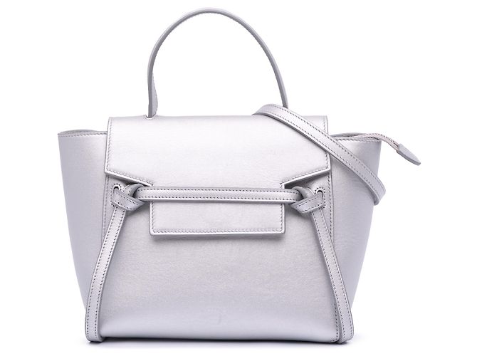 Belt Bag Céline Bolsa de cinto em couro de bezerro laminado prateado Celine