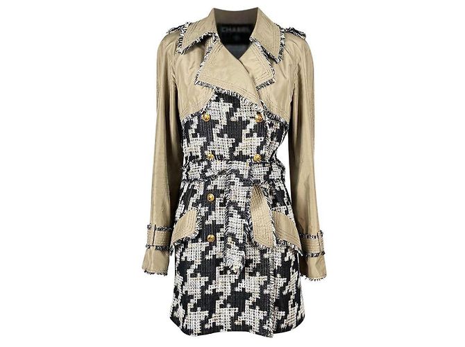 Chanel Trench em tweed pied-de-poule Connoisseurs Gem 2005 36 FR Caqui