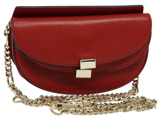 Chloé Bolsa de ombro em couro Chloe Chain Georgia Vermelha Dourada Auth am8513 Vermelho Dourado