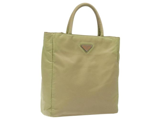 PRADA Bolso de mano de nailon beige Auth BA2425
