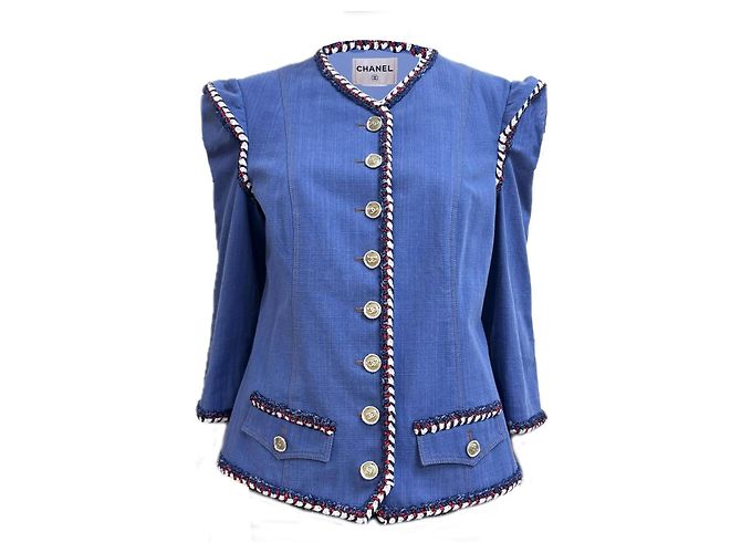 Chanel Paris / Versailles Baroque Opulence Denim Jacket 42 FR Blue