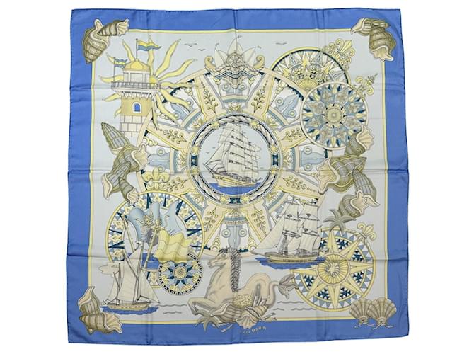 Silk In Hermès Hermes Silk Scarf - Kare 90 L'AIR MARIN Blue  ref.2271966