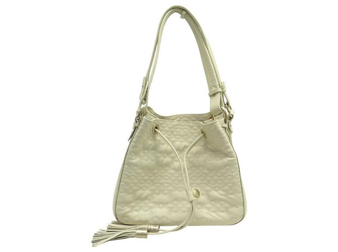 LANCEL SPIELERISCHER EIMER HANDTASCHE AUS CREMEFARBENEM LEDER Roh