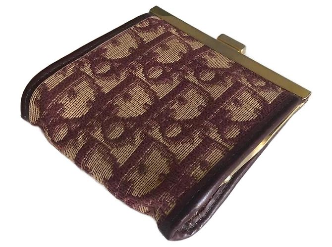 Portafoglio Christian Dior Monogram Canvas e Pelle Beige Rosso Scuro Bordò