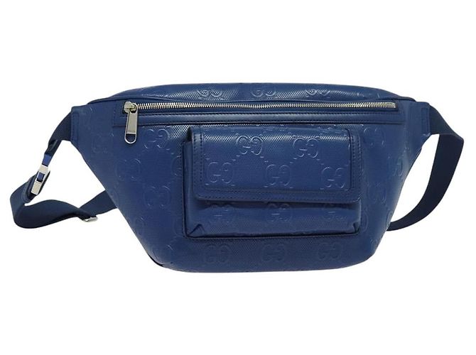 GUCCI GG Bolsa Corporal Embossada Plata Azul 645093 Auth am8486