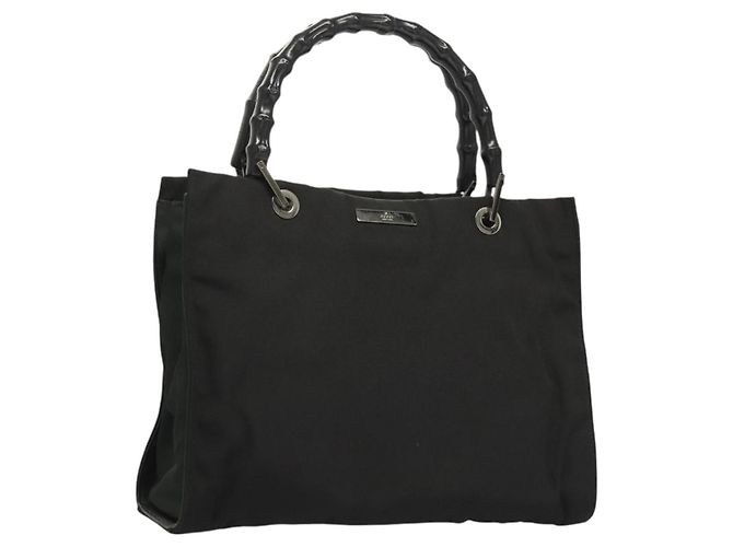 Borsa a mano in nylon nero e argento Gucci Bamboo 032 1016 Auth ep9066
