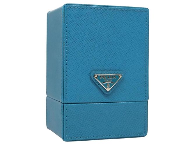 PRADA Kosmetiktasche Leder Blau Auth 118869M