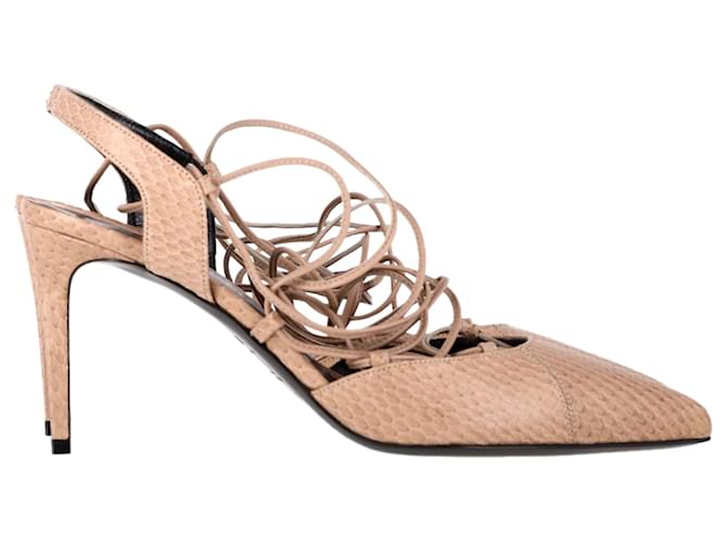  Saint Laurent Paris Skinny Snakeskin-Embossed Pumps in Beige Leather  ref.2273788