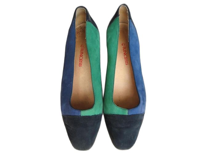 Autre Marque Décolleté Princess in camoscio blu e verde