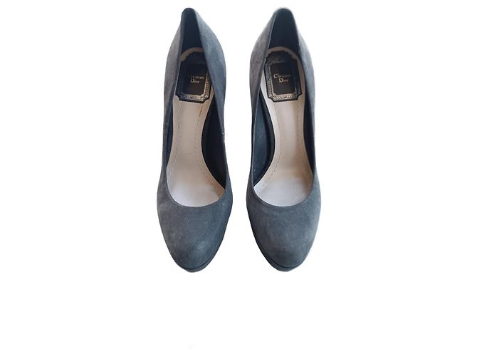 Dior Grey Leather Heels CD Logo Size 36