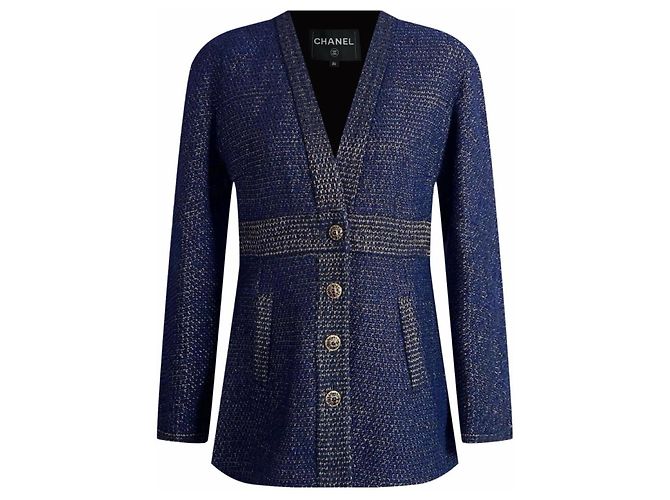 Chanel París / Egipto Chaqueta Celestial Gleam con Botones CC Gripoix 36 FR Azul marino