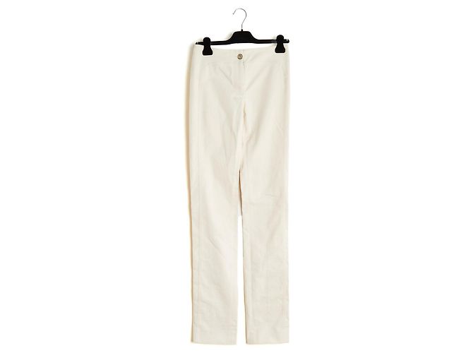 Chanel 2008 Calça Jeans Slim FR36 Ecru Algodão Denim Bootcut Jeans US27
