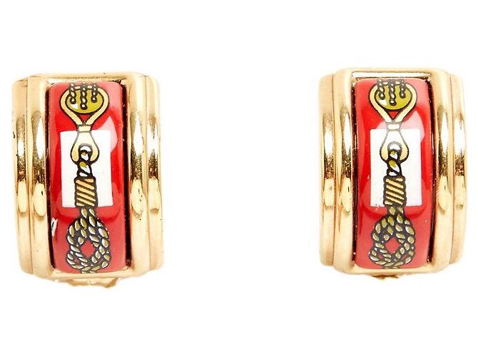 Orecchini a clip Hermès Boucles Clips Email Imprime Red Marine D'oro