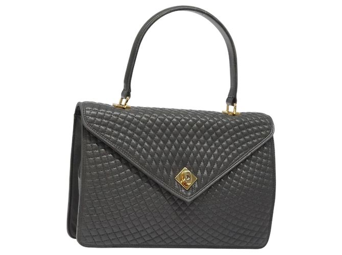 BALLY Sac à main matelassé en cuir gris doré Auth BA2727 Marron