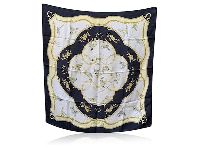 Hermès Hermes White Jacquard Silk Scarf La Cle Des Champs 1965 Faconnet  ref.2275470