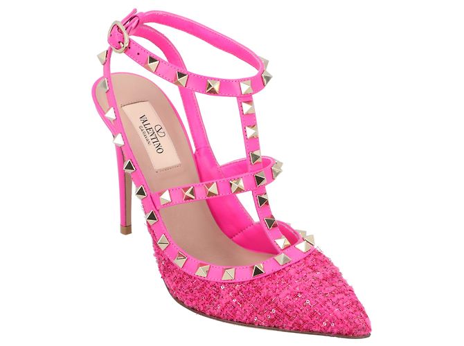 Valentino Garavani Valentino Caged 100 Pumps aus Tweed und Leder in Pink