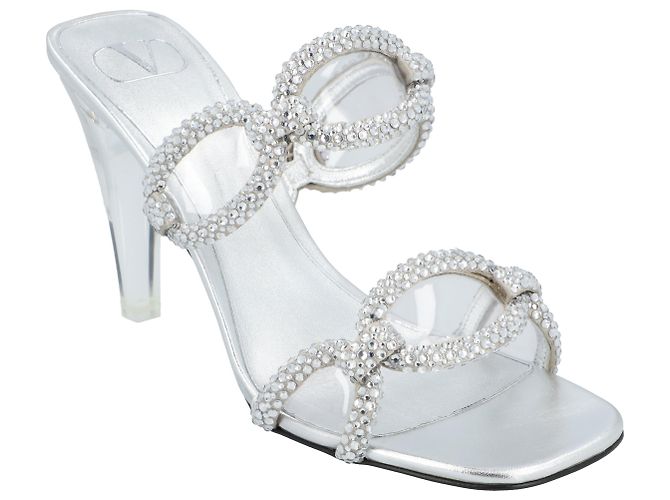 Valentino Garavani Sandali Slide Valentino Chain 1967 Argento Metallico