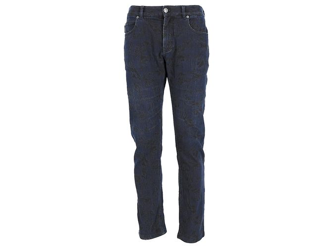 Jeans Slim Fit Jacquard de Versace en Algodón Azul