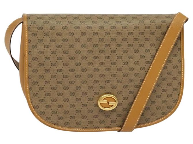 Gucci Bolsa de Ombro Micro GG Supreme PVC Bege Ouro Auth th6085 Dourado
