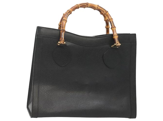 Bolsa de mão de couro Gucci Bamboo preta e dourada 002 1095 0260 Auth mr1335