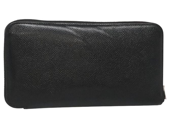 Hermès HERMES Azap Long Long Wallet Leather Black Silver Auth bs26278 Silvery