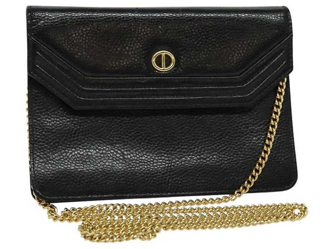 Borsa a spalla con catena Christian Dior in pelle nera e oro Auth BA2581 Nero D'oro