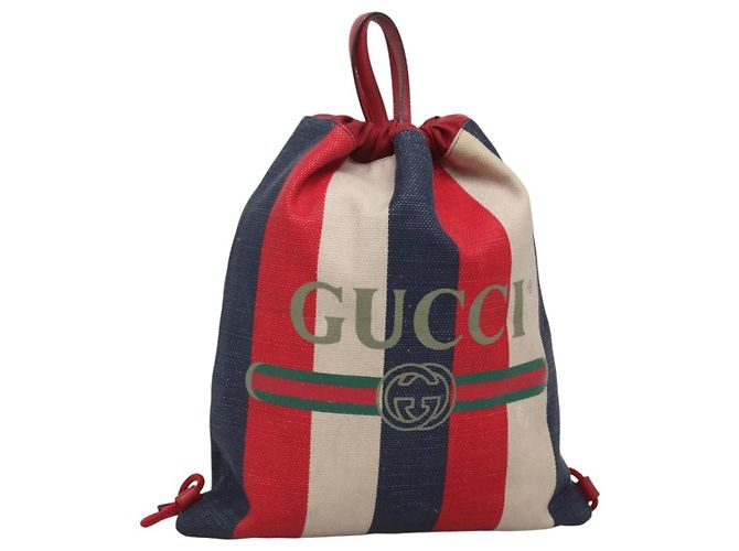 GUCCI Web Sherry Line Backpack Canvas Red Blue 473872 Auth 125637
