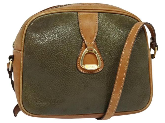 Céline Bolso de Hombro CELINE de Cuero Caqui Dorado Auth BA2573