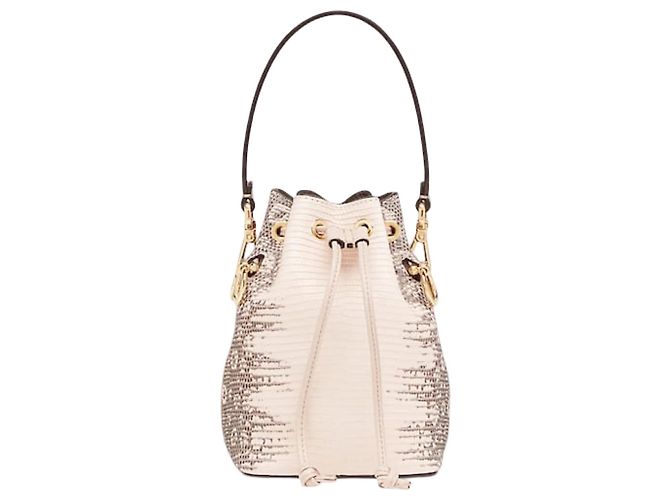 Borsa a secchiello Fendi Mon Tresor in lizard rosa Crema