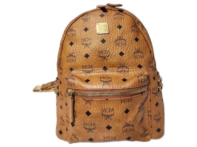 MCM Visetos Stark Medium Leather Backpack Brown
