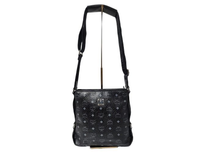MCM Sac Messenger en Cuir Stark Noir Gris 