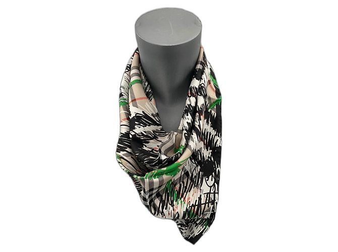 Cachecol de seda Burberry – design tartan moderno com impressão abstrata Multicor