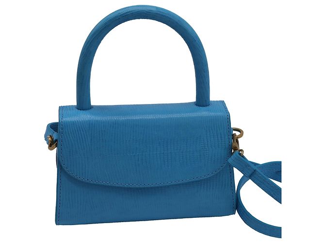 Sac Mini Lizard Embossé By Far en Cuir Bleu Clair