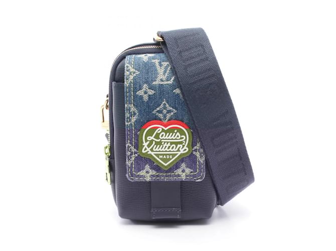 Louis Vuitton Double Phone Pouch Shoulder Bag Navy blue Leather Denim  ref.2278104