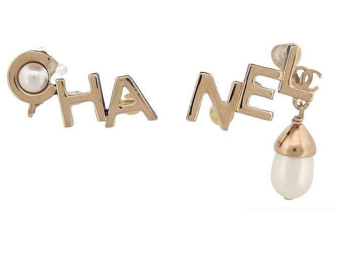 NUOVE ORECCHINI CHANEL AB9508 LOGO CC LETTERE E PERLE D'oro