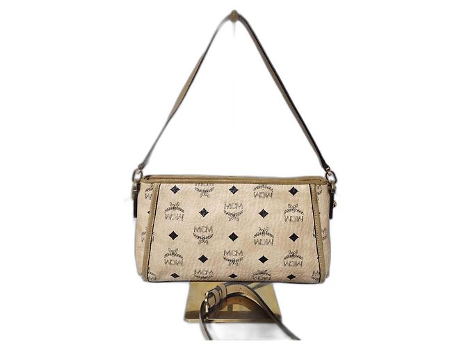 Bolsa transversal de couro MCM Visetos bege