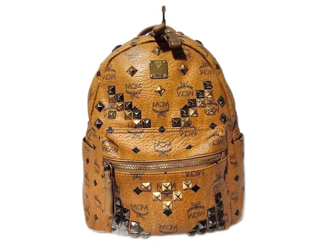 MCM Visetos Studded Small Stark M Rucksack Cognac Braun