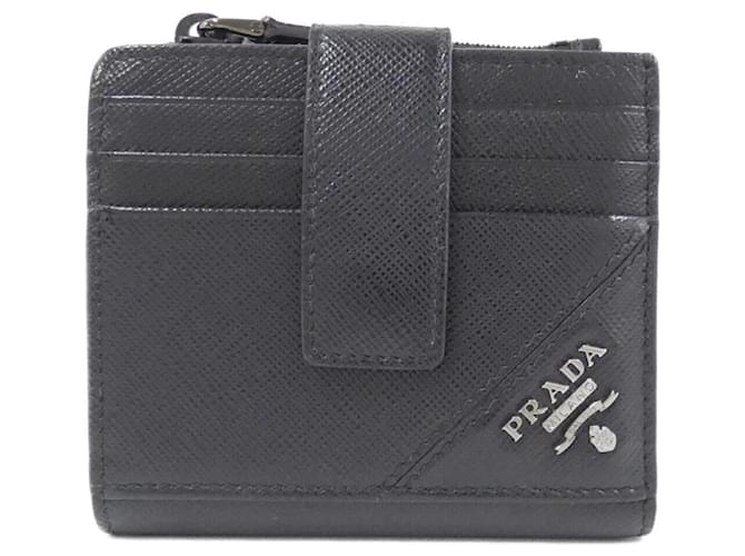 Prada Saffiano Bi-Fold Wallet Black Metallic Leather  ref.2278966