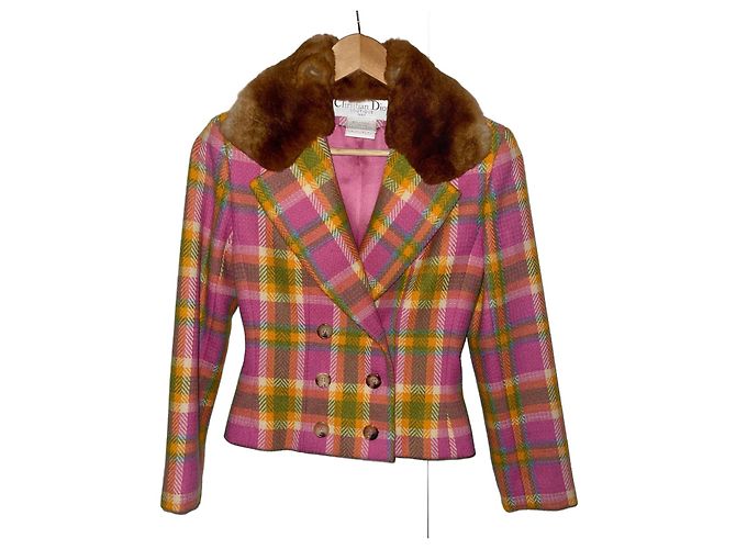 JAQUETA COM COLAR DE PELE CHRISTIAN DIOR Multicor