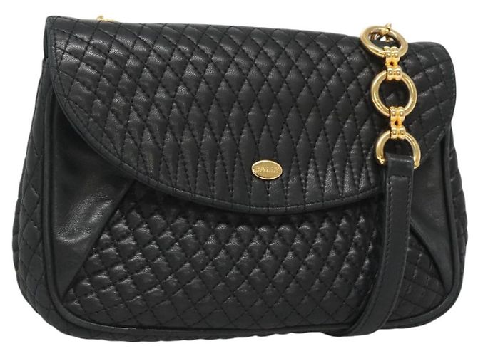 BALLY Bolsa de Ombro de Couro Preto e Ouro Auth 126155 Dourado