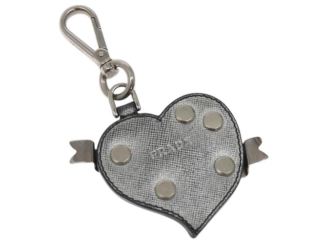 Saffiano PRADA Charm Safiano leather Silver Auth ac3850 Silvery