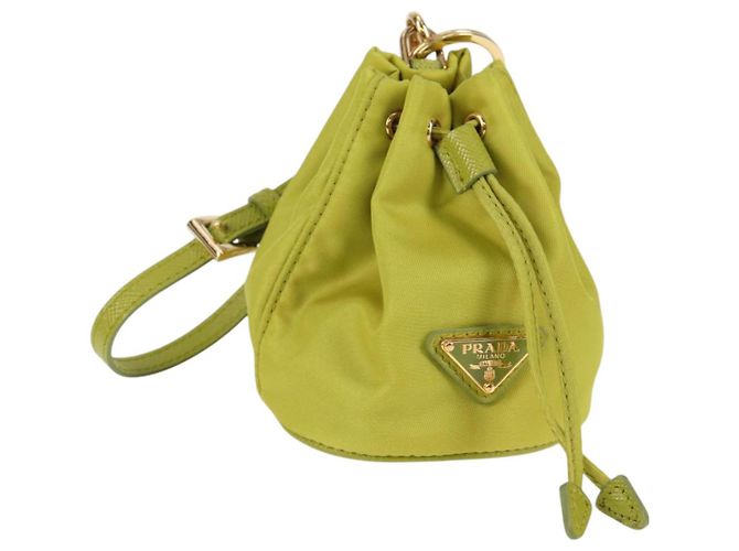 Pochette Prada en nylon vert or Auth 126000M Doré