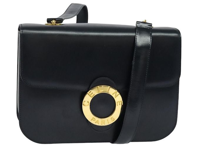 Céline Borsa a Spalla CELINE Circle in Pelle Blu Navy Oro Auth 126033 D'oro