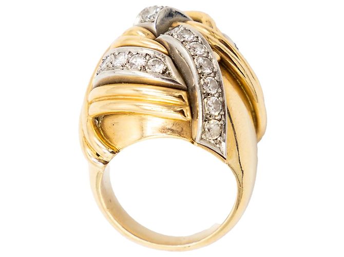 Autre Marque Anello a nodo in oro giallo 18K e diamanti - anni '40 D'oro