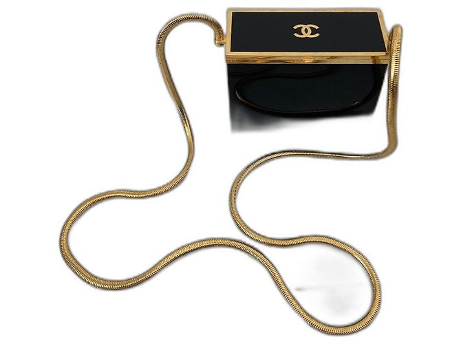 Chanel Minaudiere Snake Chain Vanity Nera Plastica Oro