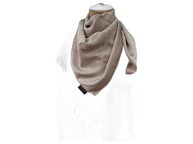 Louis Vuitton Klassisches Monogramm Quadrat Seidentuch Hellgrau Beige