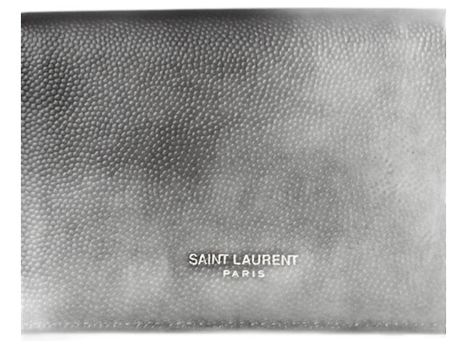 Porte-monnaie Saint Laurent en cuir noir Argenté